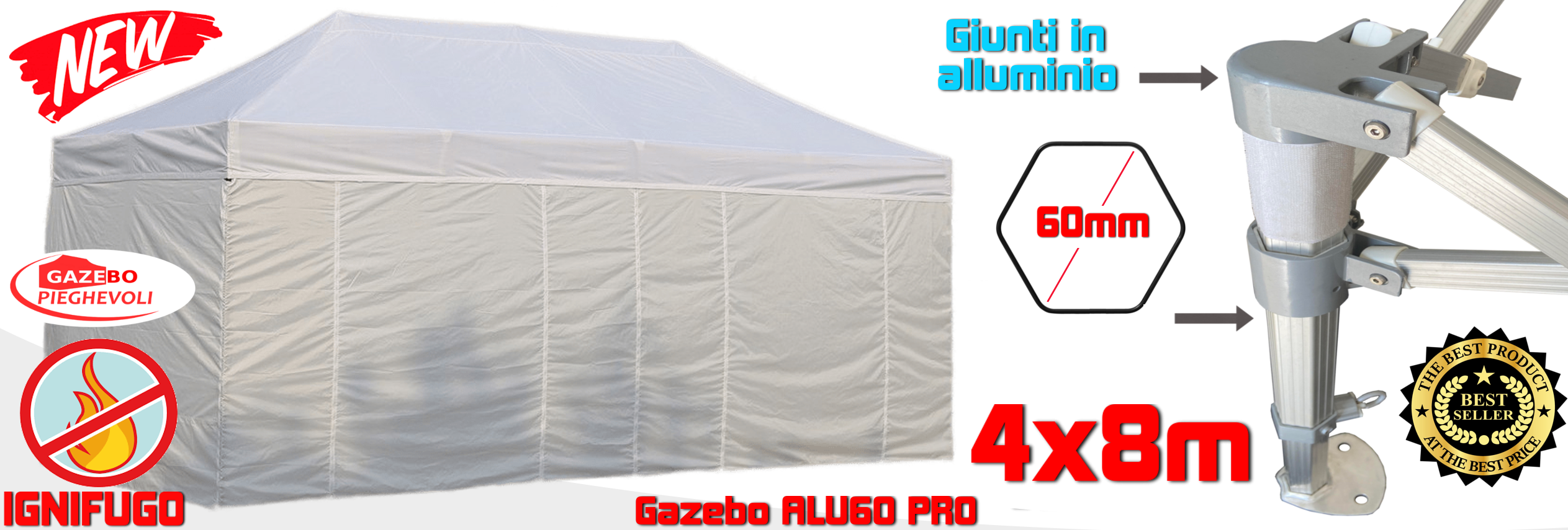 gazebo pieghevole alluminio portatile retrattile eventi feste stand chiosco mercato mercatini tensolux