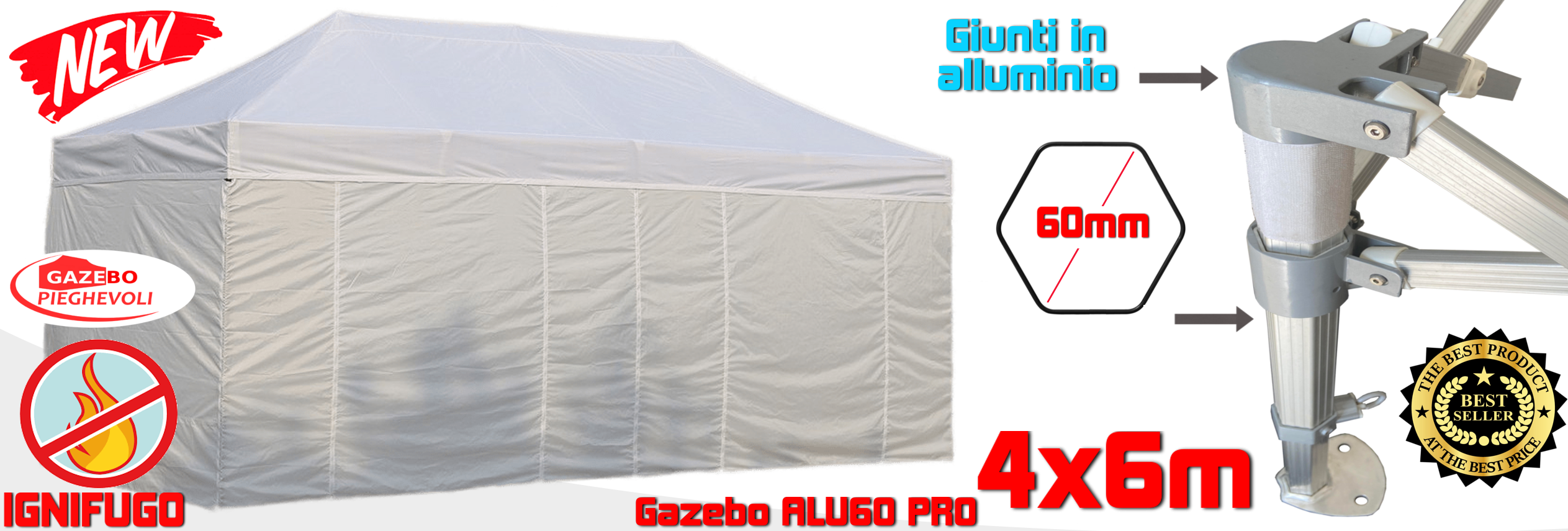 gazebo pieghevole alluminio portatile retrattile eventi feste stand chiosco mercato mercatini tensolux