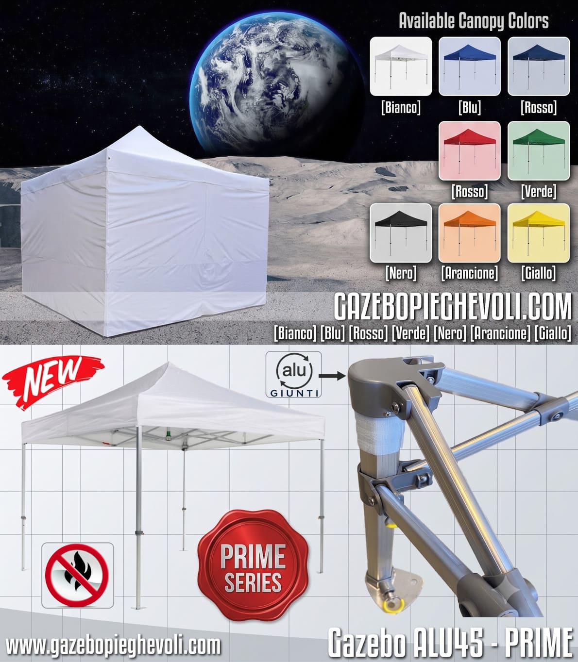 gazebo pieghevole alluminio portatile retrattile eventi feste stand chiosco mercato mercatini tensolux
