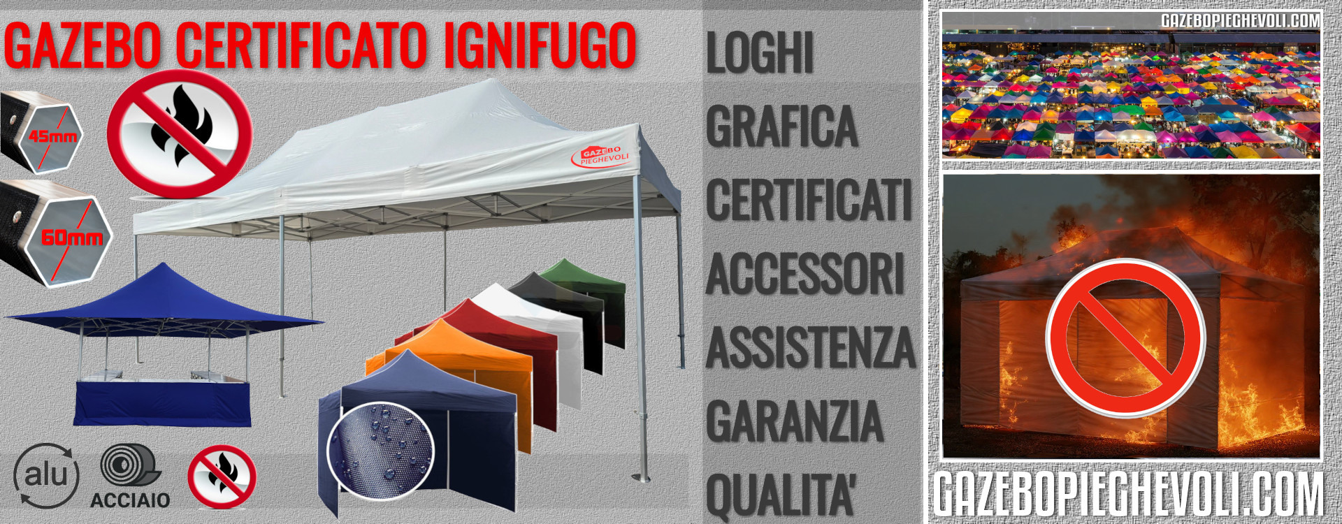 Telo gazebo pieghevole certificato ignifugo