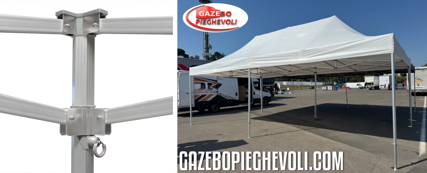 gazebo pieghevole con sistema di gancio e sgancio snodi struttura